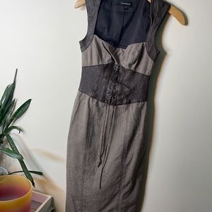 BeBe MIDI leather trim fitted dress